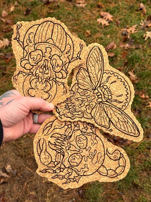 Skullbug Cork Coaster / Trivet Set of Three